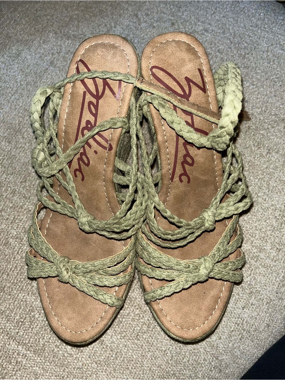 Zodiac Braided Lace-Up Sandals in Olive Green and Tan